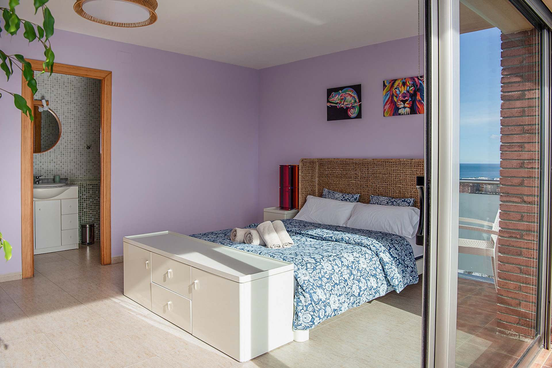 Master bedroom interior with en-suite bathroom — Villa MiraMar near Barcelona